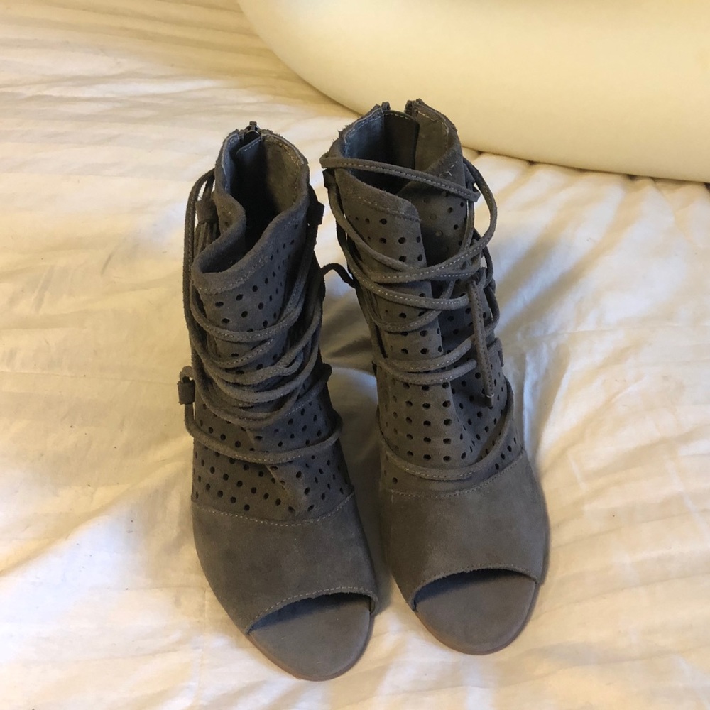 Gray suede booties